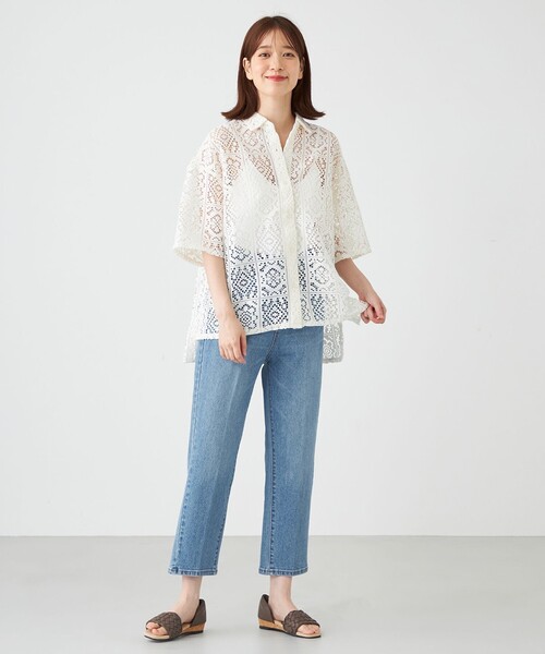 SHARE PARK(シェアパーク)の「オーバーサイズレースシャツ(シャツ/ブラウス・レディース・アイボリー系/グレー系・MEDIUM)」の16枚目の写真