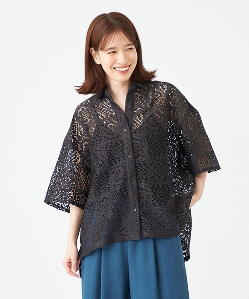 SHARE PARK(シェアパーク)の「オーバーサイズレースシャツ(シャツ/ブラウス・レディース・アイボリー系/グレー系・MEDIUM)」の11枚目の写真