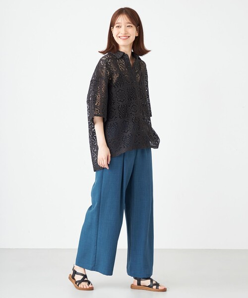 SHARE PARK(シェアパーク)の「オーバーサイズレースシャツ(シャツ/ブラウス・レディース・アイボリー系/グレー系・MEDIUM)」の9枚目の写真