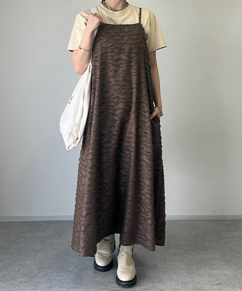 un dix cors（アンディコール）の「フリンジジャガードキャミワンピース（ワンピース・レディース・ブラック/ブラウン・FREE）」の8枚目の写真