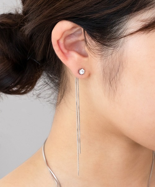 Monocoro toppi（モノコロトッピ）の「ダブル スネーク チェーン ジルコニア ピアス（ピアス（両耳用）・レディース・ゴールド/シルバー・フリー）」の2枚目の写真