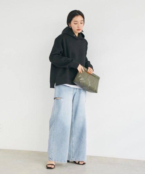 Doux archives（ドゥアルシーヴ）の「［ＷＥＢ限定］ボンディングパーカー×ロングＴシャツ（パーカー・レディース・ブラック/グレー/クリーム/オフホワイト/ラベンダー・FREE）」の9枚目の写真