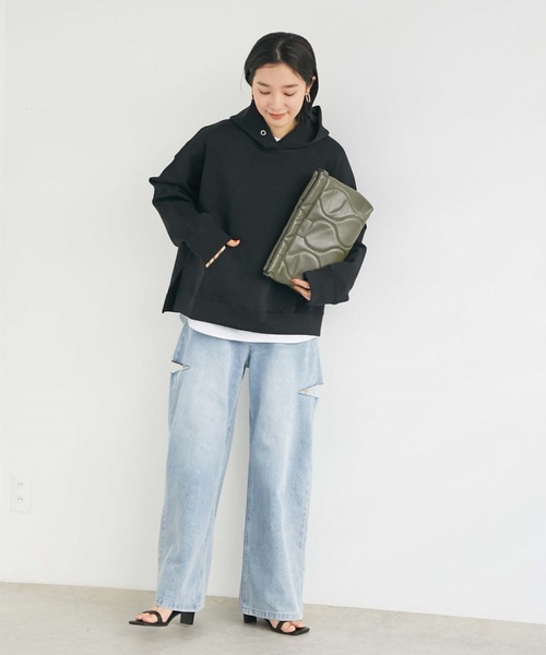 Doux archives（ドゥアルシーヴ）の「［ＷＥＢ限定］ボンディングパーカー×ロングＴシャツ（パーカー・レディース・ブラック/グレー/クリーム/オフホワイト/ラベンダー・FREE）」の7枚目の写真