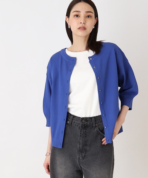 THE SHOP TK （ザ ショップ ティーケー ）の「◆【毛玉になりにくい/洗濯機洗い可】ハーフスリーブカーデ_前後2WAY可（カーディガン/ボレロ・レディース・ブラック/アイボリー/ブルー・13/12）」の3枚目の写真