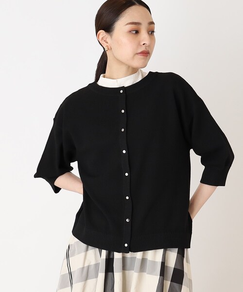 THE SHOP TK （ザ ショップ ティーケー ）の「◆【毛玉になりにくい/洗濯機洗い可】ハーフスリーブカーデ_前後2WAY可（カーディガン/ボレロ・レディース・ブラック/アイボリー/ブルー・13/12）」の2枚目の写真