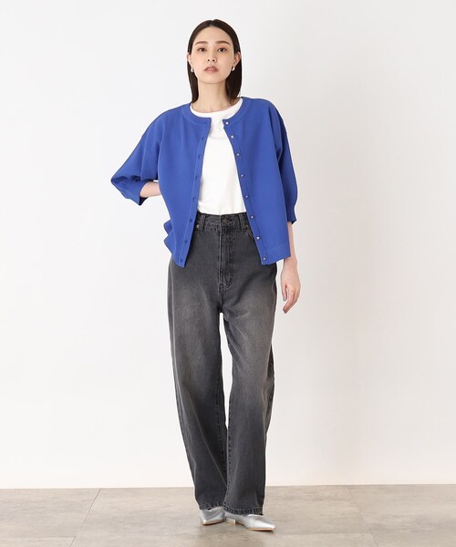 THE SHOP TK （ザ ショップ ティーケー ）の「◆【毛玉になりにくい/洗濯機洗い可】ハーフスリーブカーデ_前後2WAY可（カーディガン/ボレロ・レディース・ブラック/アイボリー/ブルー・13/12）」の9枚目の写真