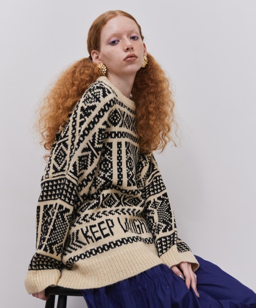 セットアップ対応 カウチン柄ニット（ニット/セーター）｜manana