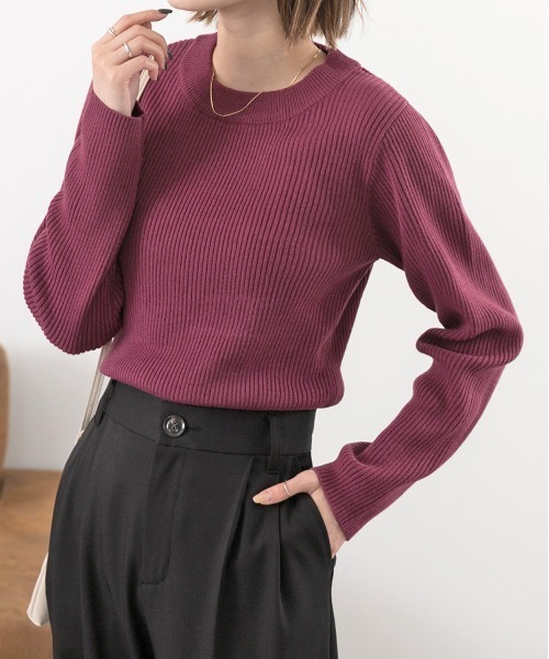 ad thie(アドティエ)の「モックネック ニット(ニット/セーター・レディース・ブラウン/ライトグリーン/ベージュ/ブラック/オフホワイト/オレンジ/パープル・FREE)」の1枚目の写真