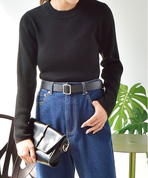 ad thie(アドティエ)の「モックネック ニット(ニット/セーター・レディース・ブラウン/ライトグリーン/ベージュ/ブラック/オフホワイト/オレンジ/パープル・FREE)」の3枚目の写真