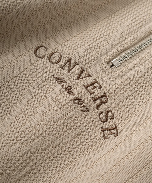 CONVERSE(コンバース)の「【CONVERSE/コンバース】 ワンポイントロゴ&アーチロゴ 刺繍デザイン ケーブルリブ 裏起毛ハーフジップスウェット/ ビッグシルエット(スウェット・レディース・グリーン/ホワイト/ブラック/アイボリー/ベージュ/ネイビー・XL/M/L)」の12枚目の写真