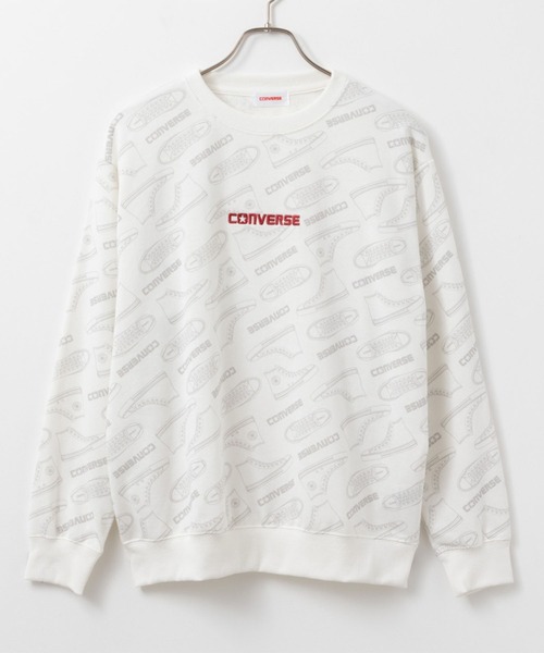 CONVERSE(コンバース)の「CONVERSE 裏毛総柄トレーナー(スウェット・レディース・ホワイト/ブラック・M/L)」の2枚目の写真