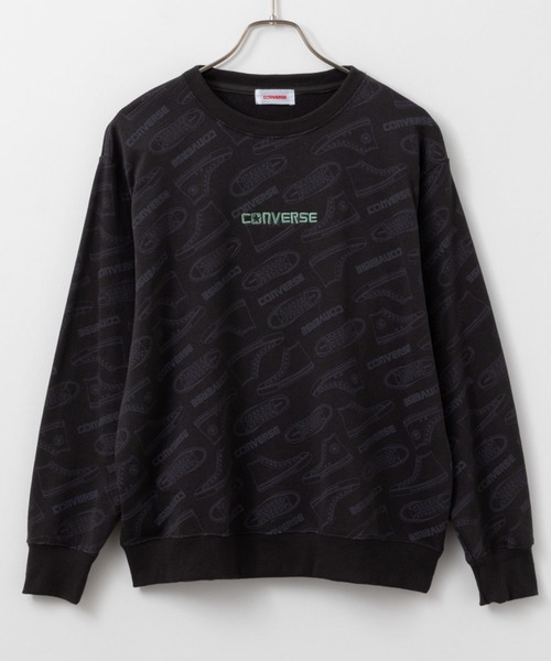 CONVERSE(コンバース)の「CONVERSE 裏毛総柄トレーナー(スウェット・レディース・ホワイト/ブラック・M/L)」の1枚目の写真