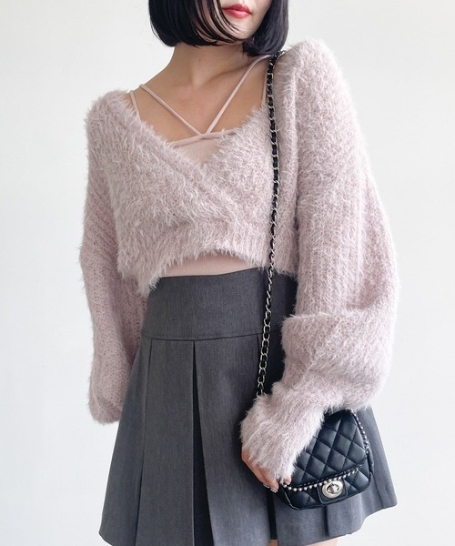 Heather（ヘザー）の「カシュクールSETキャミ2P　985376（ニット/セーター・レディース・オフホワイト/ライトグレー/ピンク・FREE）」の3枚目の写真