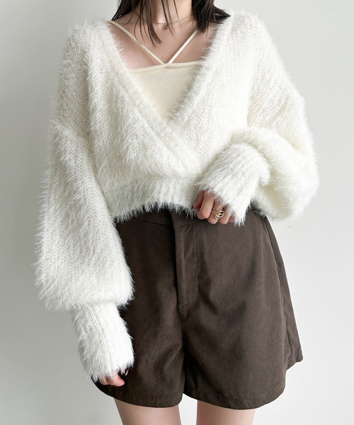 Heather（ヘザー）の「カシュクールSETキャミ2P　985376（ニット/セーター・レディース・オフホワイト/ライトグレー/ピンク・FREE）」の4枚目の写真