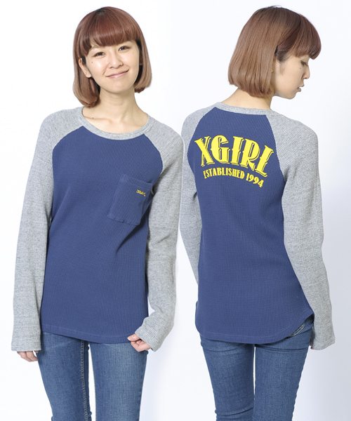 X-girl（エックスガール）の「WAFFLE B/B TEE（Tシャツ/カットソー・レディース・ホワイト/アッシュ/ネイビー・1/2）」の3枚目の写真
