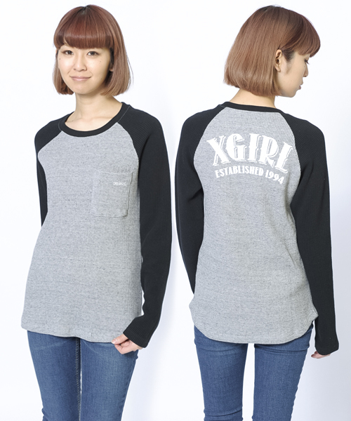 X-girl（エックスガール）の「WAFFLE B/B TEE（Tシャツ/カットソー・レディース・ホワイト/アッシュ/ネイビー・1/2）」の2枚目の写真