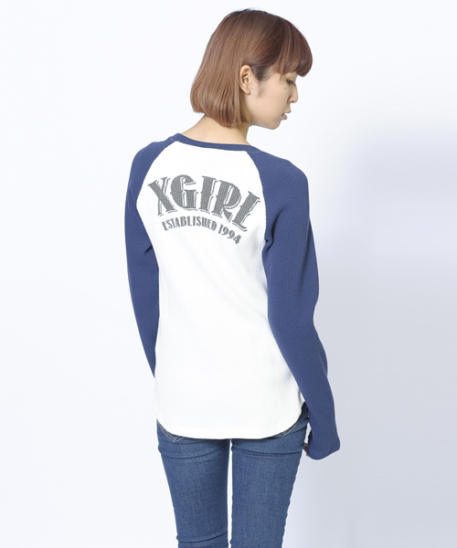 X-girl（エックスガール）の「WAFFLE B/B TEE（Tシャツ/カットソー・レディース・ホワイト/アッシュ/ネイビー・1/2）」の11枚目の写真
