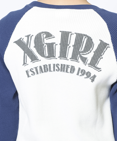 X-girl（エックスガール）の「WAFFLE B/B TEE（Tシャツ/カットソー・レディース・ホワイト/アッシュ/ネイビー・1/2）」の6枚目の写真