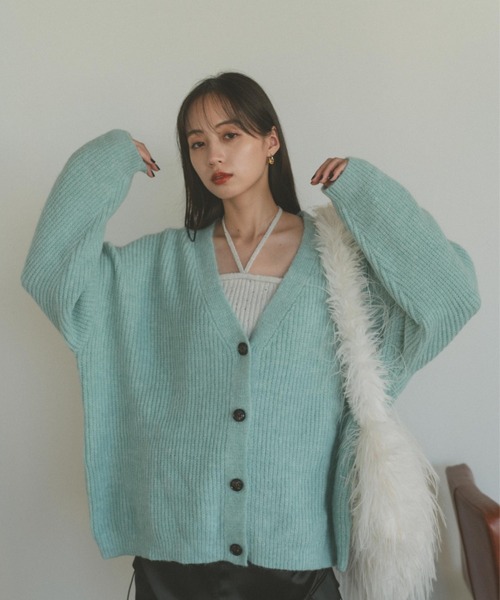 VANNIE U(ヴァニーユー)の「ミックスオーバーVネックカーディガン(ニット/セーター・レディース・ネイビー/イエロー/ライトグリーン/ピンク/ライトブルー・FREE)」の15枚目の写真