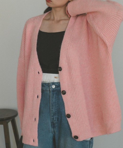 VANNIE U(ヴァニーユー)の「ミックスオーバーVネックカーディガン(ニット/セーター・レディース・ネイビー/イエロー/ライトグリーン/ピンク/ライトブルー・FREE)」の22枚目の写真
