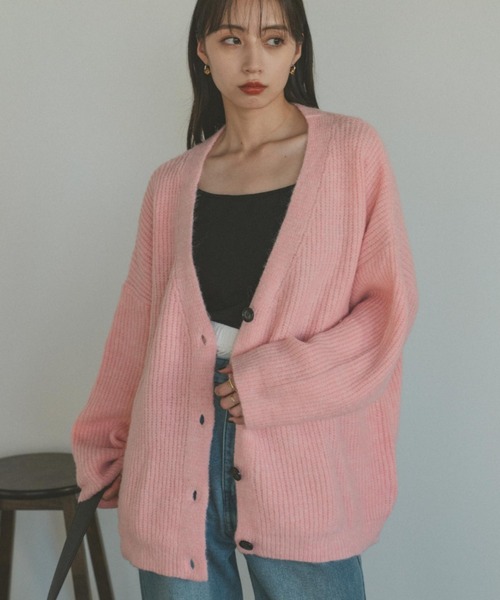 VANNIE U(ヴァニーユー)の「ミックスオーバーVネックカーディガン(ニット/セーター・レディース・ネイビー/イエロー/ライトグリーン/ピンク/ライトブルー・FREE)」の21枚目の写真