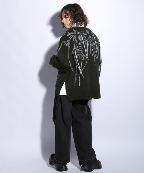 HARE（ハレ）の「ドロップシシュウモチーフカーディガン(HARE)（カーディガン/ボレロ・メンズ・グレー/ブラック・FREE）」の4枚目の写真