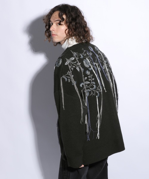 HARE（ハレ）の「ドロップシシュウモチーフカーディガン(HARE)（カーディガン/ボレロ・メンズ・グレー/ブラック・FREE）」の6枚目の写真