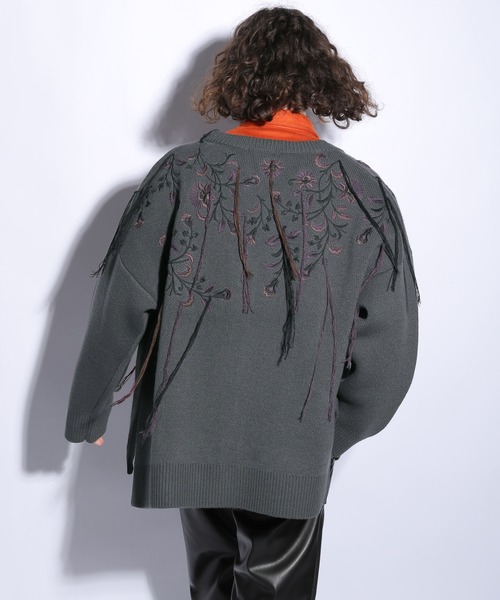 HARE（ハレ）の「ドロップシシュウモチーフカーディガン(HARE)（カーディガン/ボレロ・メンズ・グレー/ブラック・FREE）」の9枚目の写真