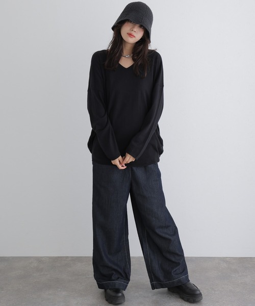 ElegChic(エレグシック)の「Vネックサイド タック セーター(ニット/セーター・レディース・ダークグリーン/ベージュ系その他/ブラック/バーガンディー/オフホワイト・4L/XL/M)」の6枚目の写真