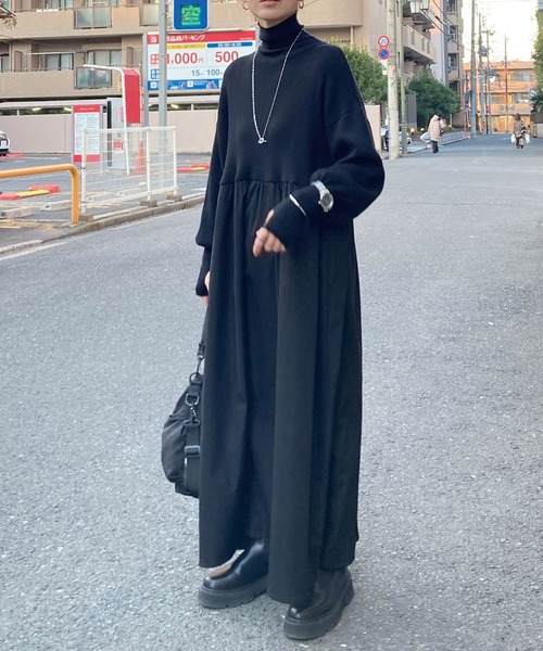 CORNERS by KR（コーナーズバイケーアール）の「【CORNERS by KR】指穴付きハイネックドッキングワンピース（ワンピース・レディース・ネイビー/ベージュ系その他/ブラック/グレー・M/L）」の8枚目の写真