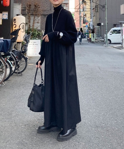 CORNERS by KR（コーナーズバイケーアール）の「【CORNERS by KR】指穴付きハイネックドッキングワンピース（ワンピース・レディース・ネイビー/ベージュ系その他/ブラック/グレー・M/L）」の11枚目の写真