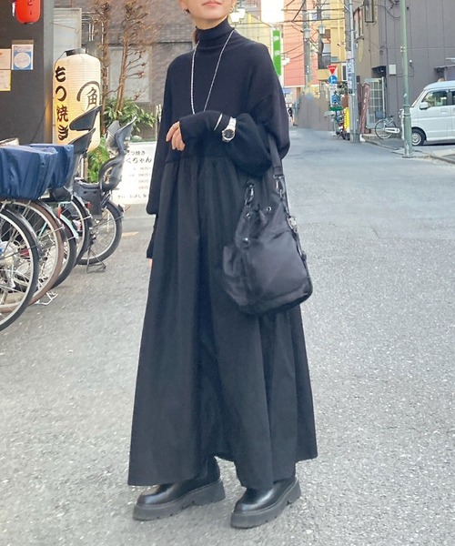 CORNERS by KR（コーナーズバイケーアール）の「【CORNERS by KR】指穴付きハイネックドッキングワンピース（ワンピース・レディース・ネイビー/ベージュ系その他/ブラック/グレー・M/L）」の16枚目の写真