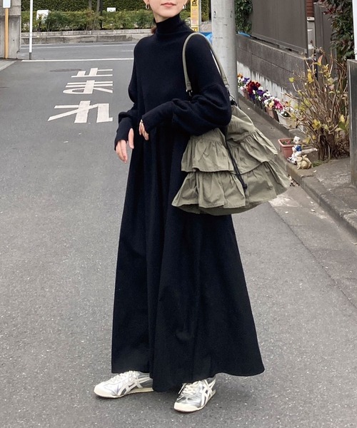 CORNERS by KR（コーナーズバイケーアール）の「【CORNERS by KR】指穴付きハイネックドッキングワンピース（ワンピース・レディース・ネイビー/ベージュ系その他/ブラック/グレー・M/L）」の5枚目の写真