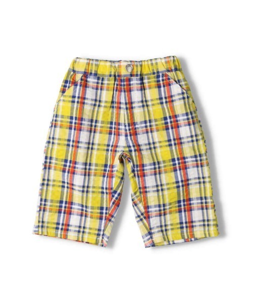 Moujonjon（ムージョンジョン）の「マドラスチェックサッカー6分丈ハーフパンツ（その他パンツ・キッズ・イエロー/ネイビー・90/100/110/120/130/140）」の4枚目の写真