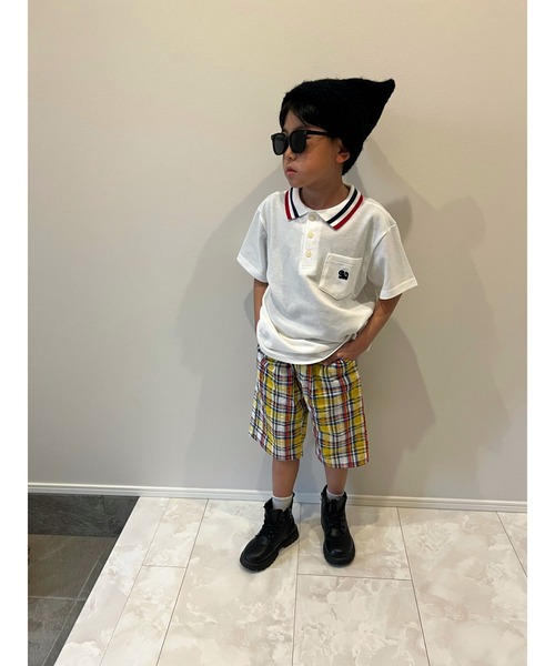 Moujonjon（ムージョンジョン）の「マドラスチェックサッカー6分丈ハーフパンツ（その他パンツ・キッズ・イエロー/ネイビー・90/100/110/120/130/140）」の6枚目の写真