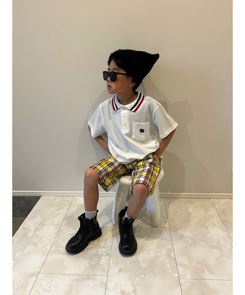 Moujonjon（ムージョンジョン）の「マドラスチェックサッカー6分丈ハーフパンツ（その他パンツ・キッズ・イエロー/ネイビー・90/100/110/120/130/140）」の7枚目の写真