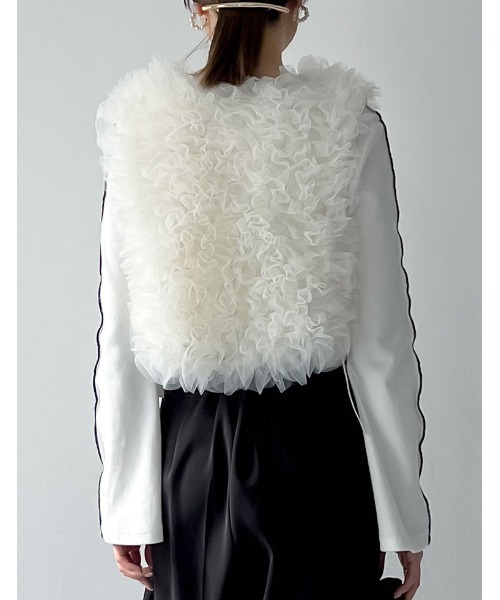 Re:EDIT（リエディ）の「[オケージョン セレモニー][累計販売枚数4,000枚突破！]Vネックチュールフリルビスチェ（キャミソール・レディース・ホワイト/ブラック/グレー・MEDIUM/LARGE）」の15枚目の写真