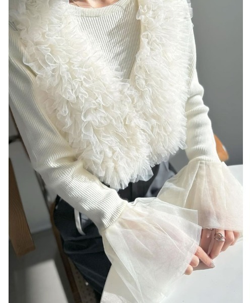 Re:EDIT（リエディ）の「[オケージョン セレモニー][累計販売枚数4,000枚突破！]Vネックチュールフリルビスチェ（キャミソール・レディース・ホワイト/ブラック/グレー・MEDIUM/LARGE）」の20枚目の写真