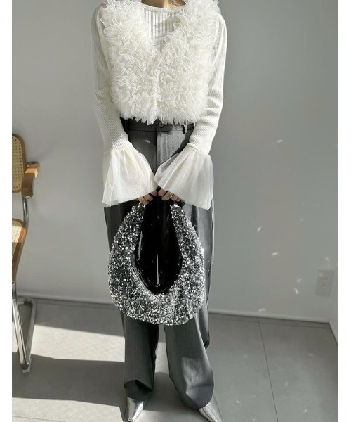 Re:EDIT（リエディ）の「[オケージョン セレモニー][累計販売枚数4,000枚突破！]Vネックチュールフリルビスチェ（キャミソール・レディース・ホワイト/ブラック/グレー・MEDIUM/LARGE）」の18枚目の写真