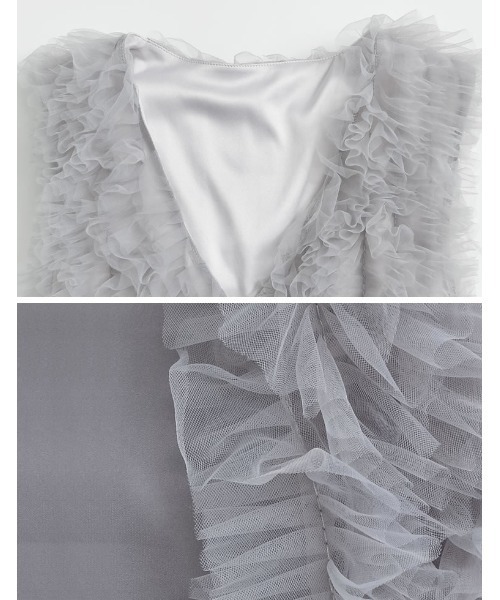 Re:EDIT（リエディ）の「[オケージョン セレモニー][累計販売枚数4,000枚突破！]Vネックチュールフリルビスチェ（キャミソール・レディース・ホワイト/ブラック/グレー・MEDIUM/LARGE）」の21枚目の写真