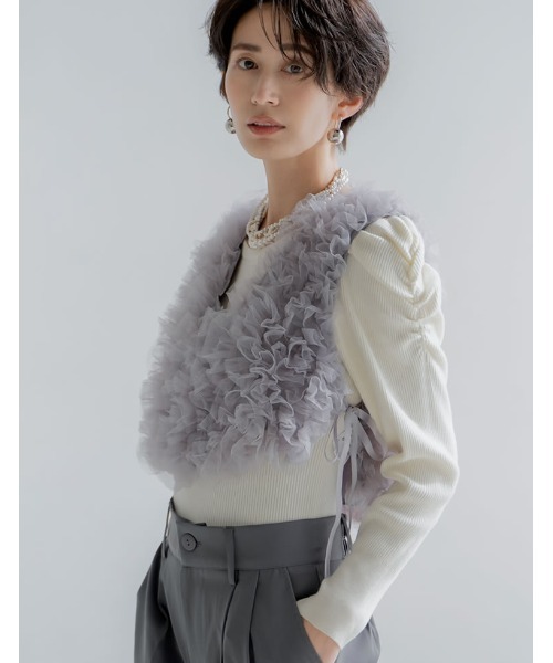HeRIN.CYE チュールフリルビスチェ グレー ジュノア JUNOAH チュールフリルビスチェ （グレー） -靴