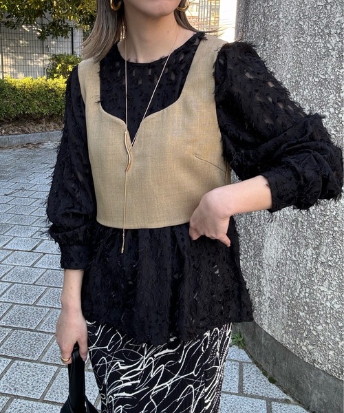 y/m by misato(イムバイミサト)の「シアージャガード袖ボリュームブラウス(シャツ/ブラウス・レディース・ブラック/アイボリー/グレー・FREE)」の7枚目の写真