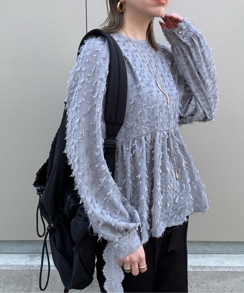 y/m by misato(イムバイミサト)の「シアージャガード袖ボリュームブラウス(シャツ/ブラウス・レディース・ブラック/アイボリー/グレー・FREE)」の20枚目の写真