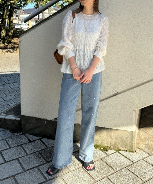 y/m by misato(イムバイミサト)の「シアージャガード袖ボリュームブラウス(シャツ/ブラウス・レディース・ブラック/アイボリー/グレー・FREE)」の5枚目の写真