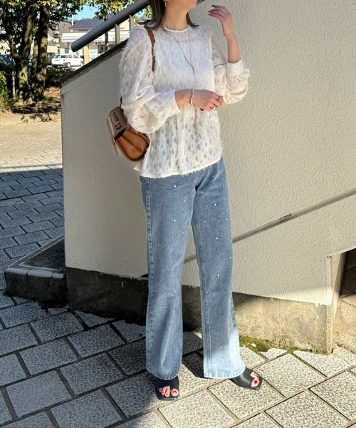 y/m by misato(イムバイミサト)の「シアージャガード袖ボリュームブラウス(シャツ/ブラウス・レディース・ブラック/アイボリー/グレー・FREE)」の4枚目の写真