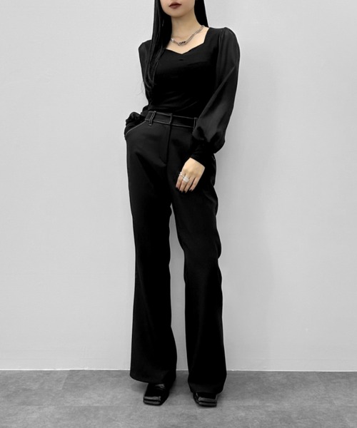 LVEU.(ラブユ.)の「【LVEU.】ハートネックシアースリーブトップス / トップス ハートネック ニット シアー シフォン 長袖 ニット ブラウス ドッキング ブラック ホワイト ZOZOTOWN限定(Tシャツ/カットソー・レディース・ブラック/ホワイト・FREE)」の6枚目の写真