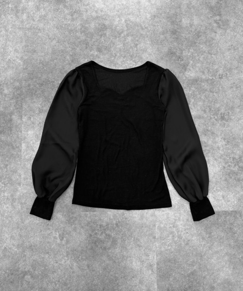 LVEU.(ラブユ.)の「【LVEU.】ハートネックシアースリーブトップス / トップス ハートネック ニット シアー シフォン 長袖 ニット ブラウス ドッキング ブラック ホワイト ZOZOTOWN限定(Tシャツ/カットソー・レディース・ブラック/ホワイト・FREE)」の3枚目の写真
