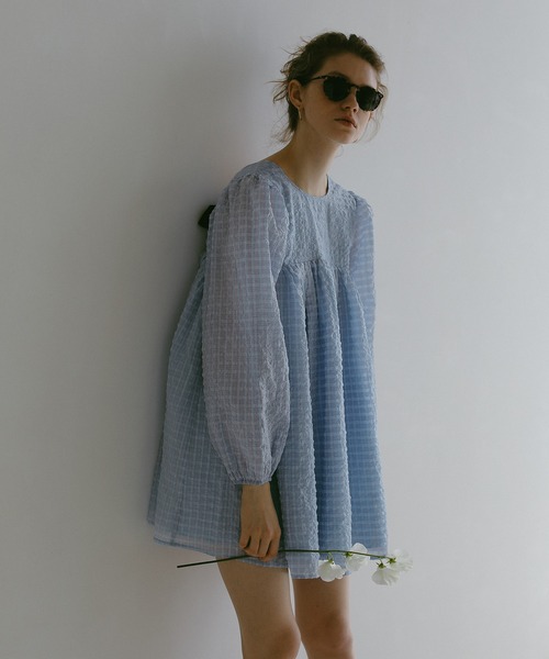 EFOLE（エフォル）の「バック ベロアリボン チェック ミニ ワンピース（ワンピース・レディース・ブルー/ホワイト/ブラック・FREE）」の13枚目の写真