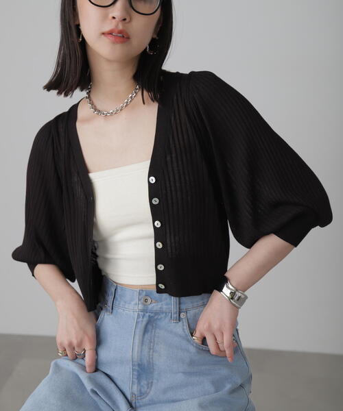 FREE'S MART（フリーズマート）の「◆シアーリブＶネックニットカーディガン（カーディガン/ボレロ・レディース・ブラック/ピンク/ブルー/ベージュ・FREE）」の21枚目の写真