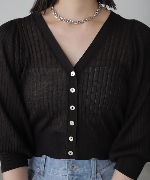 FREE'S MART（フリーズマート）の「◆シアーリブＶネックニットカーディガン（カーディガン/ボレロ・レディース・ブラック/ピンク/ブルー/ベージュ・FREE）」の22枚目の写真